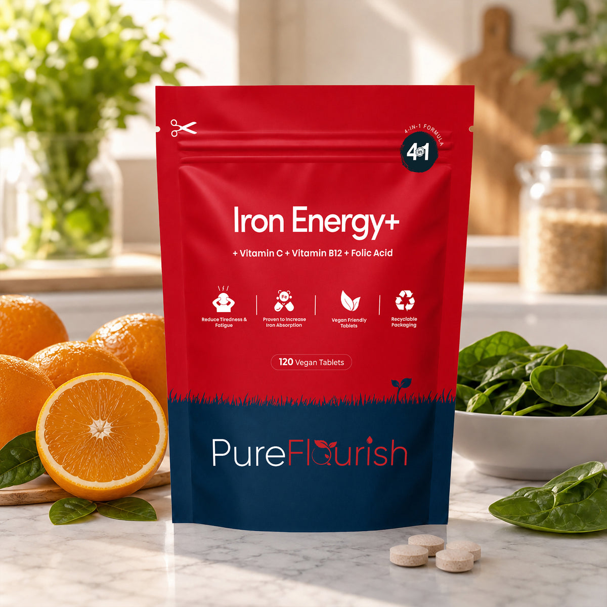 Iron Energy+ | Iron, Vitamin C, B12 & Folic Acid | Vegan Tablets