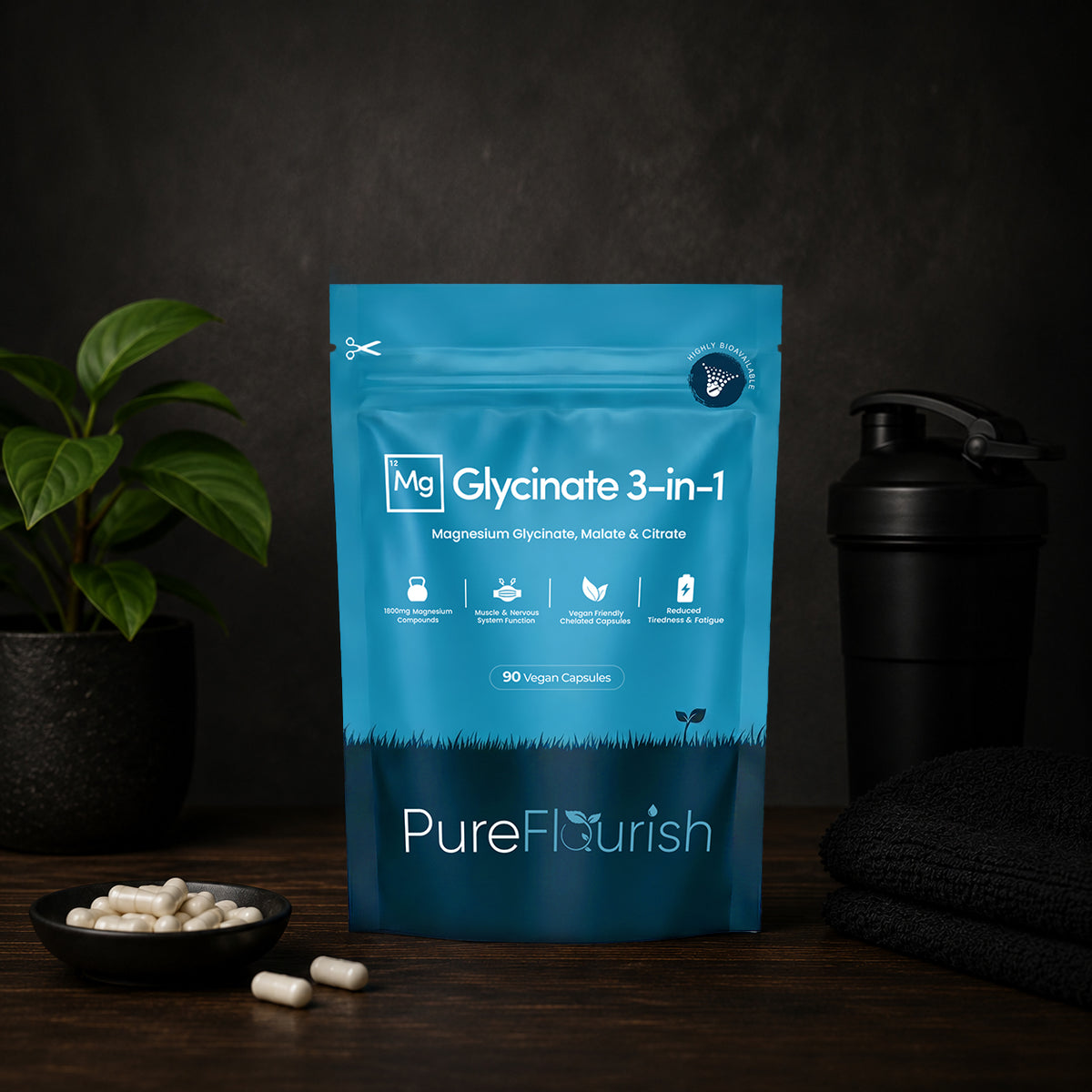 Magnesium Glycinate 3-in-1 Complex – 1800mg | 90 Vegan Capsules