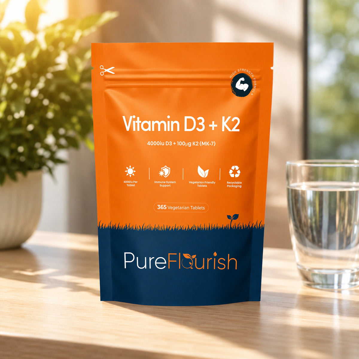 Vitamin D3 4000 IU + K2 MK-7 | High Strength | 120 Tablets